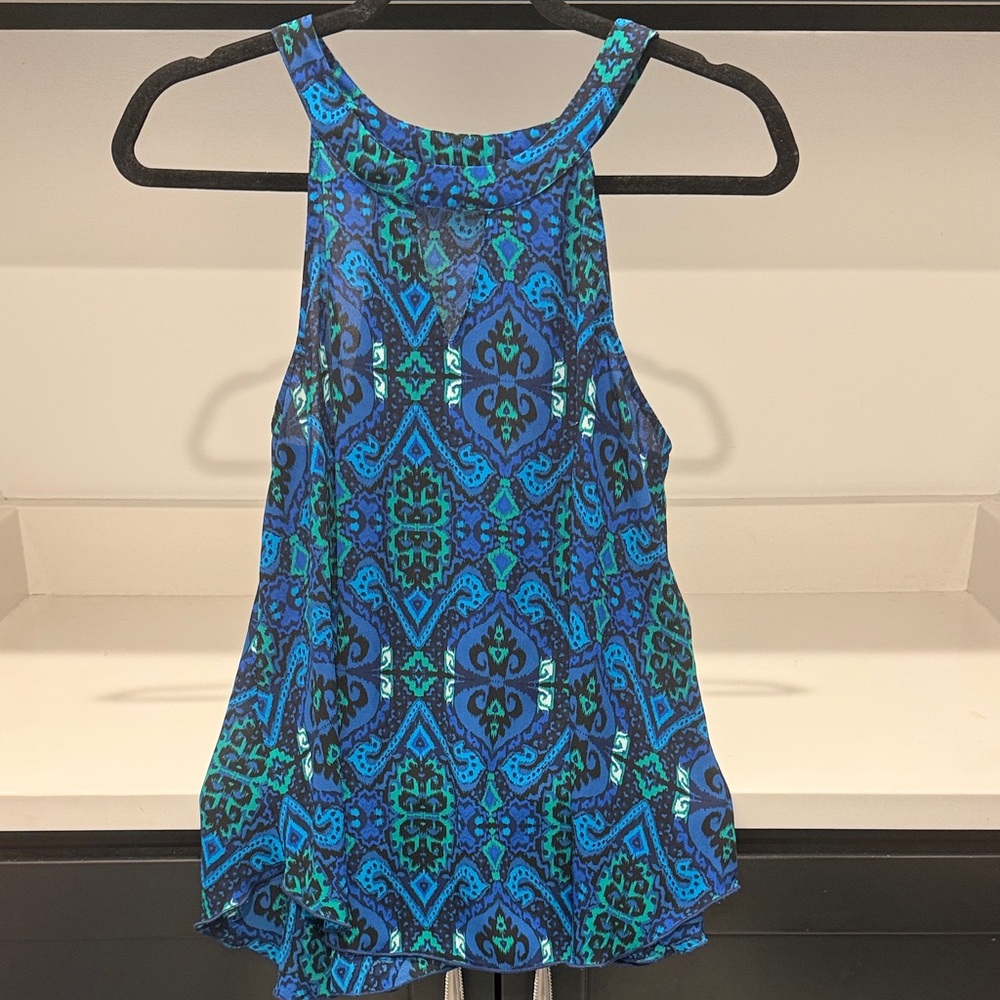 Express Blue and Green Geometric Halter Tank Top. Size S
